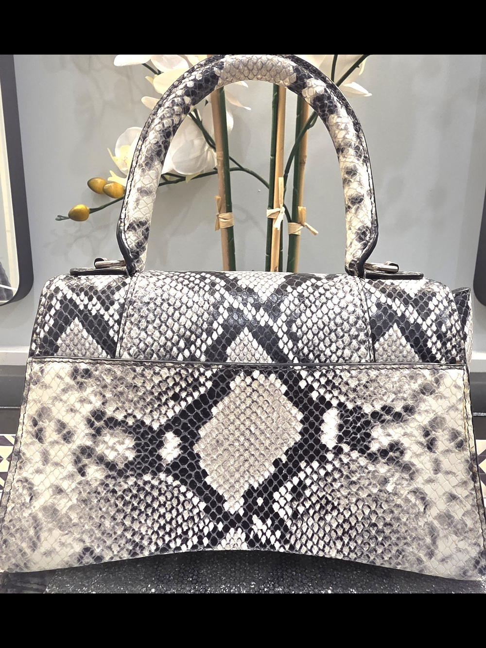Balenciaga Black and Gray Python-Print Top Handle Satchel - Picture 3 of 17